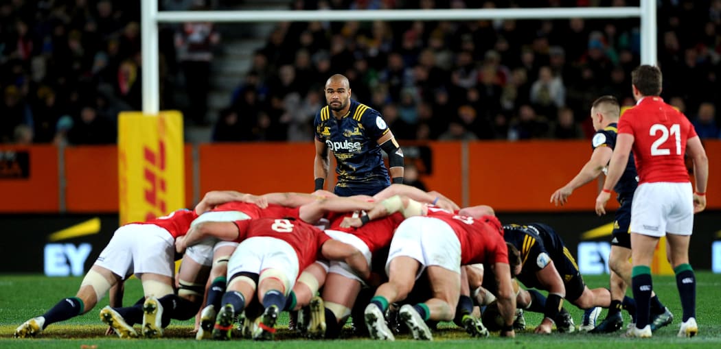 Patrick Osborne watched on during a scrum in the Highlanders match against the British and Irish Lions.