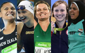 Rio 2016 Olympians (from left) Valeria Adams, Katinka Hosszu, Sunette Viljoen, Katie Ledecky and Doaa Elghobashy.