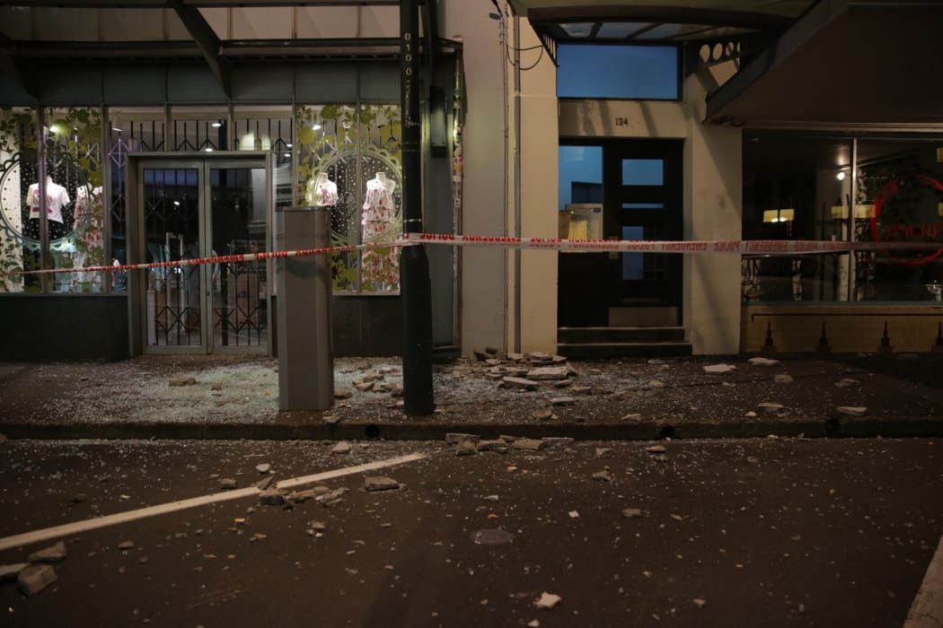 Broken glass in Wakefield Street in Wellington.