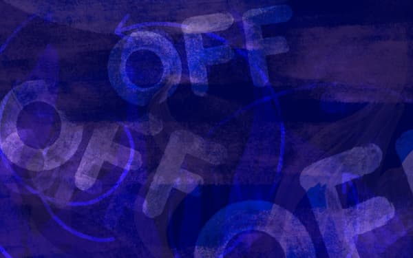 Stylised illustration of the word "Off" repeated 3 times