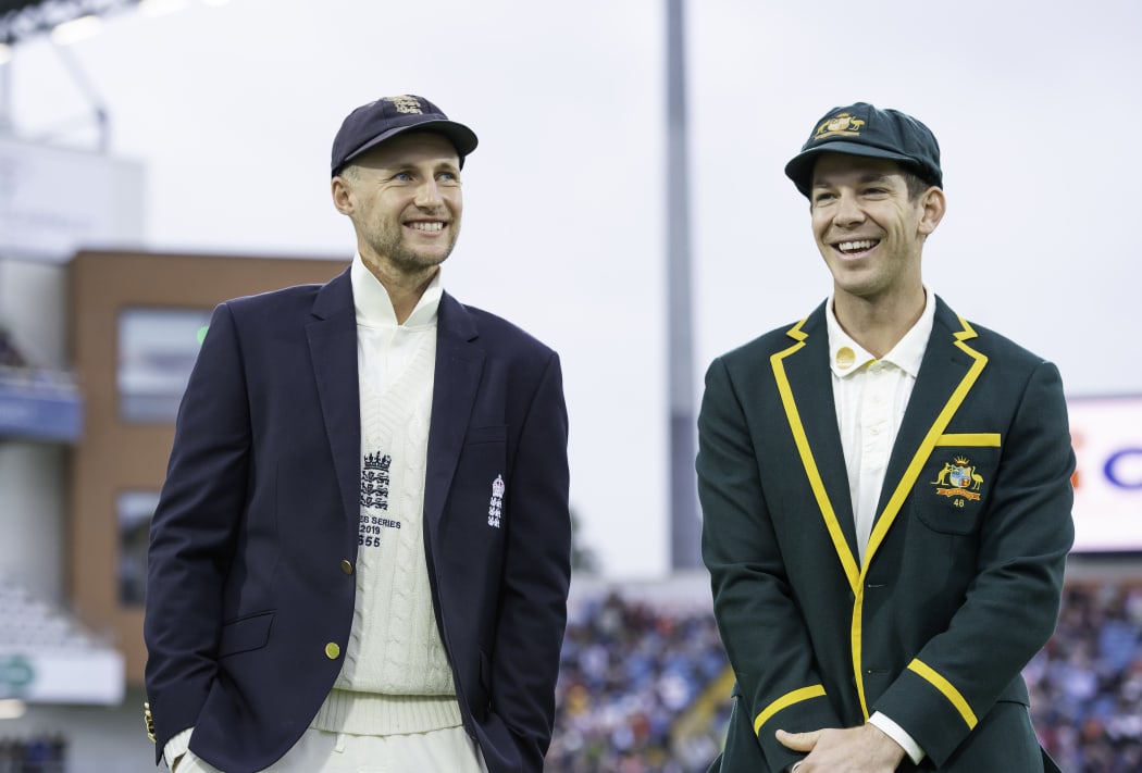 England captain Joe Root with Australian captain Tim Paine.