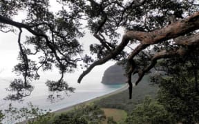 View into Denham Bay on New Zealand's Kermadec Islands.
