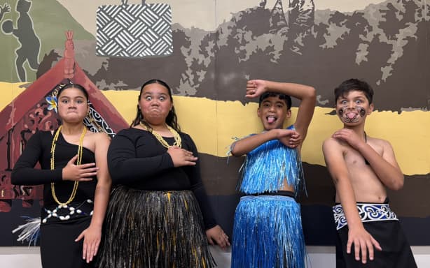 Mya Taulelei, Tyanah Mai-Hetutu Bahm, Poseidon Nicholls and Eli Phillips from Rātā Street School.
