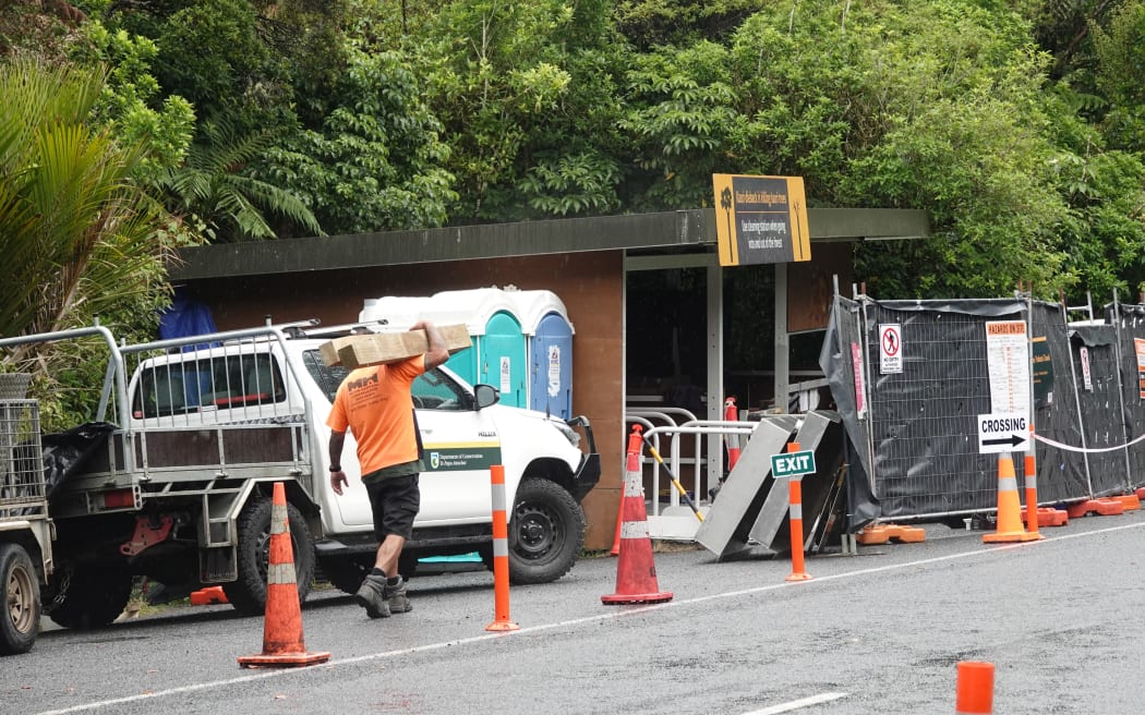 The entrance to the Tāne Mahuta Walk is currently a work site as contractors race to get it ready for this Saturday’s opening.
