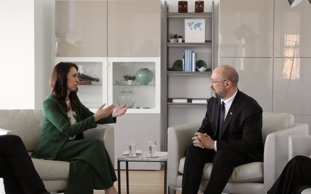 Jacinda Ardern meets Ukraine PM Denys Shmyhal in New York on 21 September 2022, while attending the UN General Assembly.