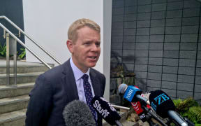 Prime Minister Chris Hipkins answers media questions after a pre-Budget speech at the Employers and Manufacturers Association offices in West Auckland on 27 April 2023.