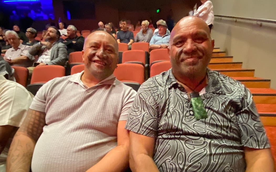 Pukepoto's Trinity Busby (left) and Herekino's Merv Rawiri were at the 2026 State of the Far North presentation at the Turner centre in Kerikeri this week