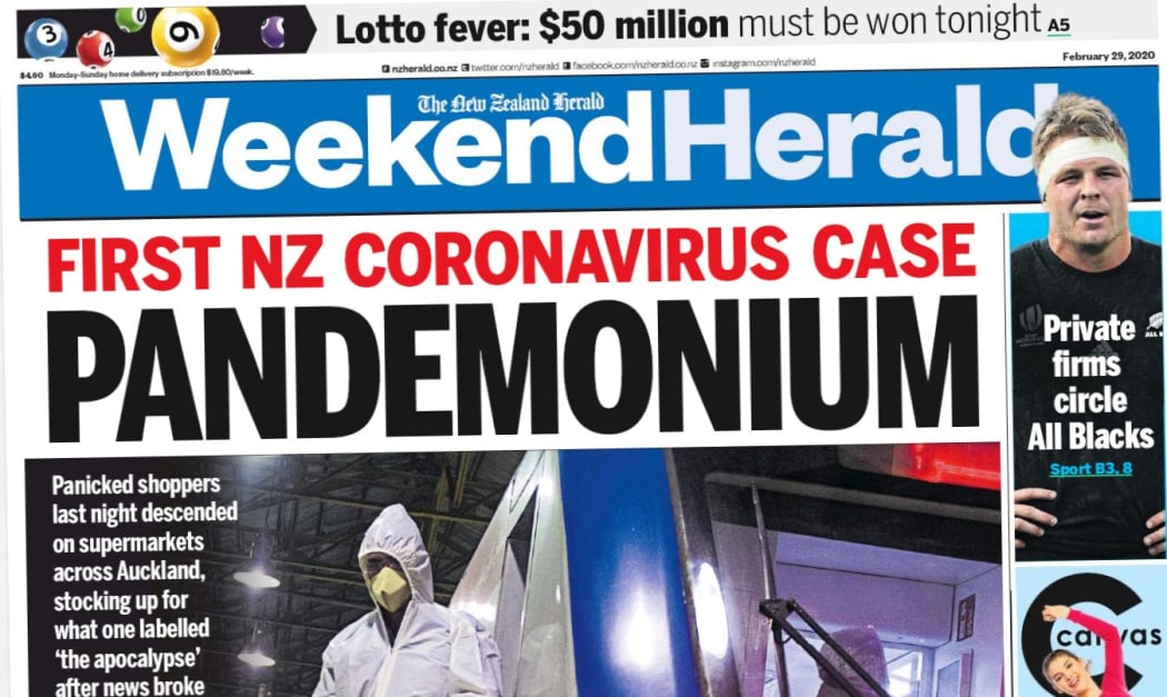 The Weekend Herald's alarming front page.