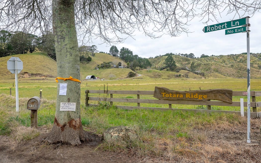 A yellow ribbon, along with notices asking vandals to leave the tree alone, have been tied to the pin oak tree on the corner of Maraetotara Road and Robert Lane.