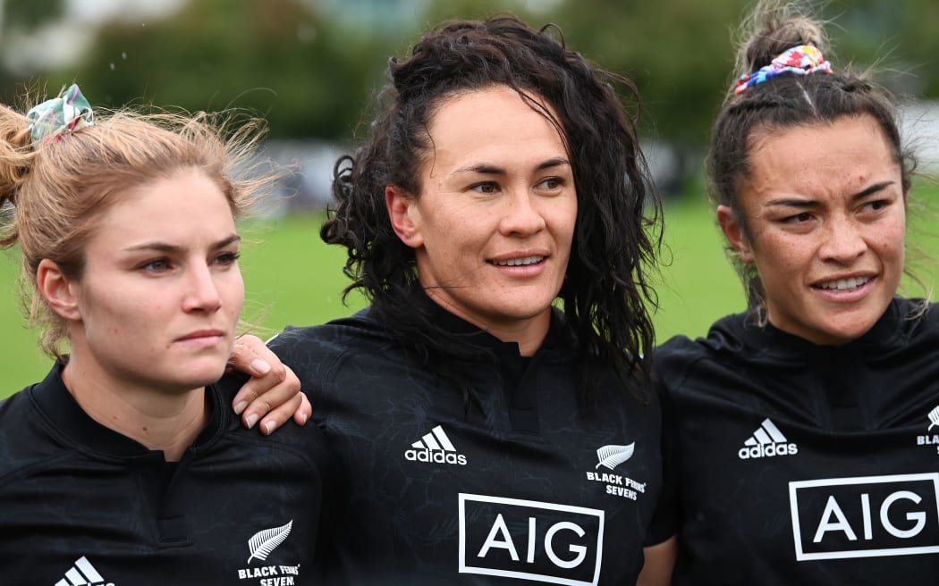 Michaela Blyde, Portia Woodman and Theresa Fitzpatrick.
New Zealand Black Ferns Sevens.