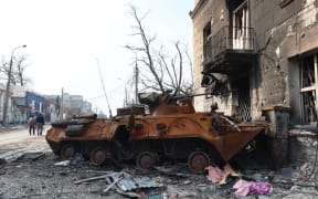 MARIUPOL, UKRAINE - APRIL 09: A view of a destroyed armored vehicle during ongoing conflicts in the city of Mariupol under the control of the Russian military and pro-Russian separatists, on April 09, 2022.