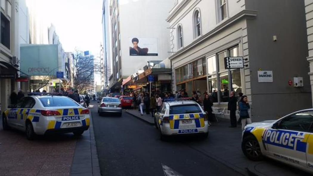 Crowds gathered outside Precinct Residences on Lorne St.