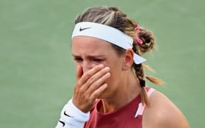 Victoria Azarenka of Belarus crying on court.