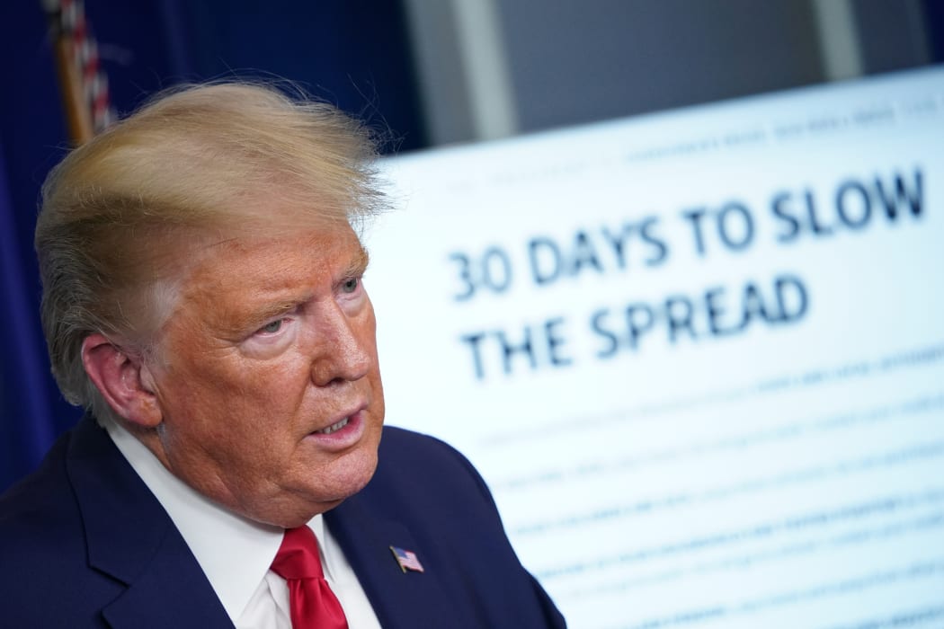 US President Donald Trump speaks during the daily briefing on the novel coronavirus at the White House on 31  March 2020