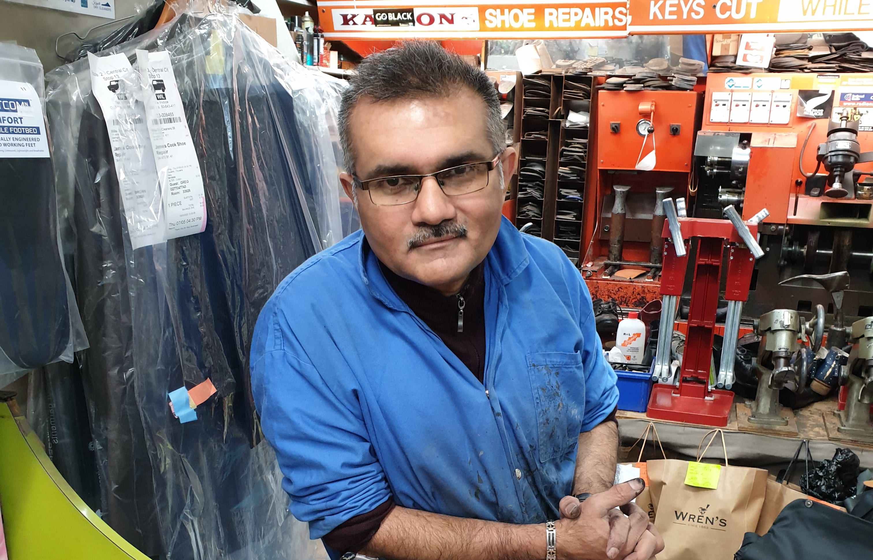 Raj runs the shoe repair shop tucked away in the James Cook Arcade.