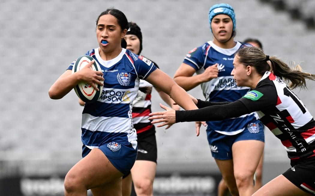 Auckland's Danii Mafoe in action.
Auckland Storm v Counties Manukau. Farah Palmer Cup Women's Rugby. Eden Park, Auckland on Saturday 7 September 2024.