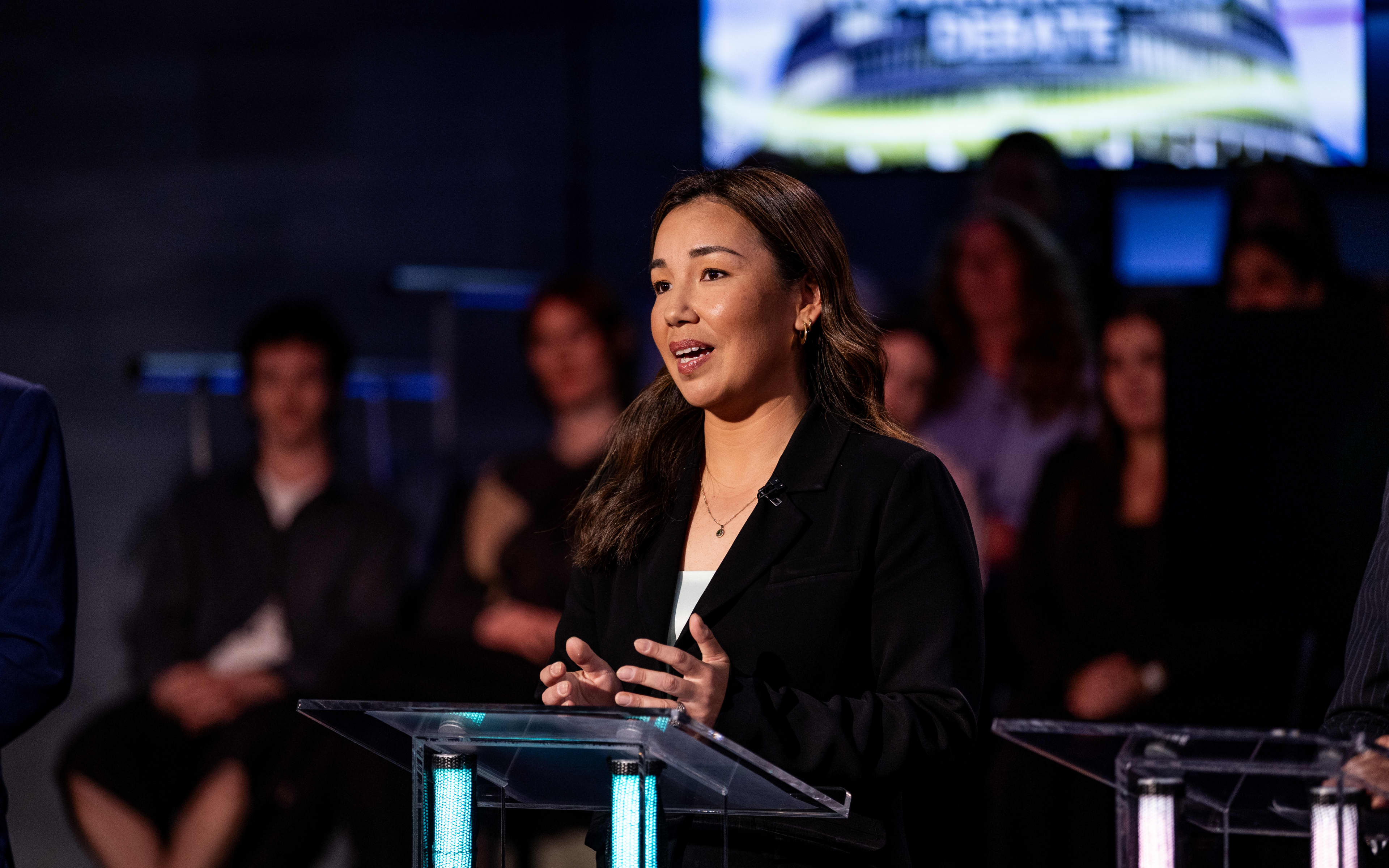 AUCKLAND, NEW ZEALAND - OCTOBER 21: Qiulae Wong during The New Zealand Herald Powerbrokers Debate hosted by Ryan Bridge between Winston Peters (NZ First), David