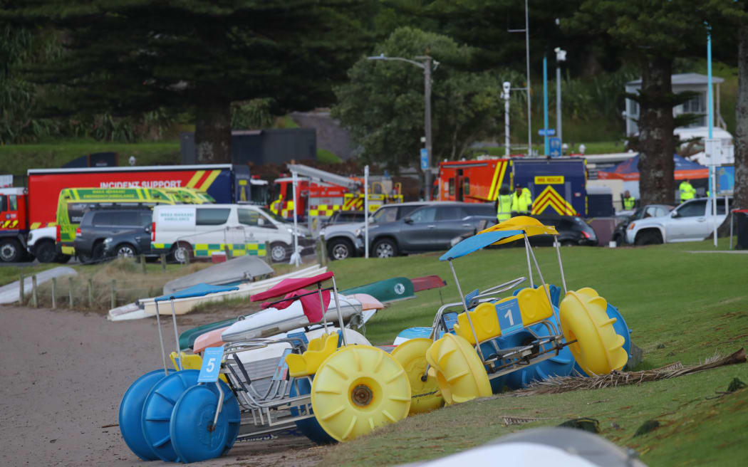 General view of the scene at the landslide that crashed through the Beachside Holiday Park in Mt Maunganui, New Zealand, yesterday morning. Several people are still missing and believed to be buried in the slip.23 January 2026 Photograph by Alan Gibson.