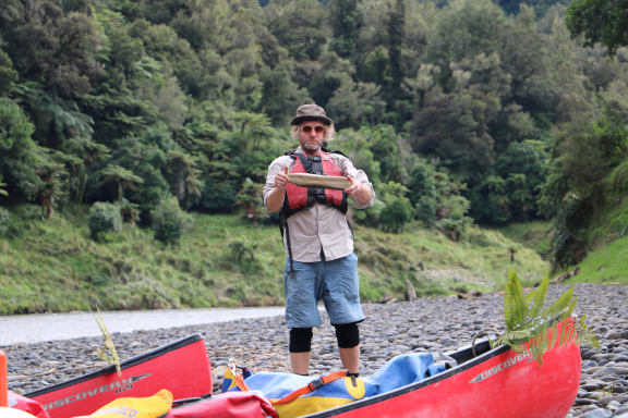 Auaha, Alistair Fraser sizing up some rock for playability
