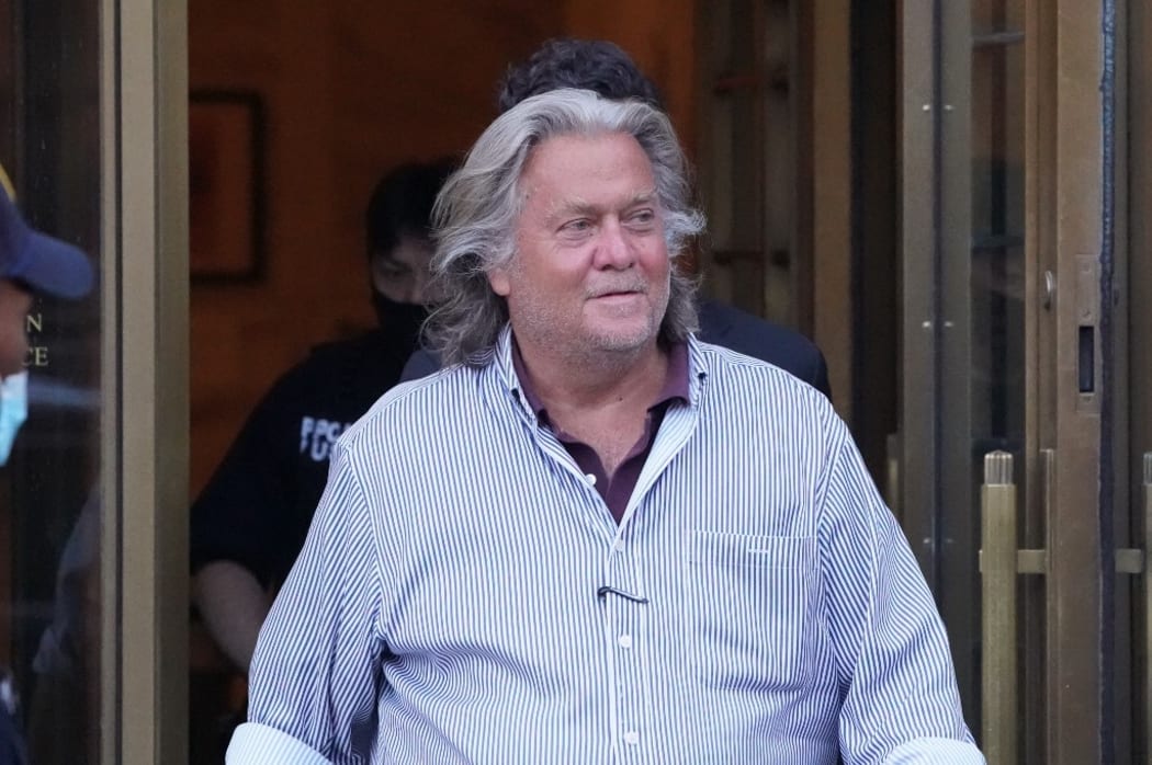 US President Donald Trump's former Chief Strategist Stephen Bannon exits Manhattan Federal Court following his arraignment on fraud charges over allegations that he used money from his group "We Build The Wall" on personal expenses on August 20, 2020, in New York.