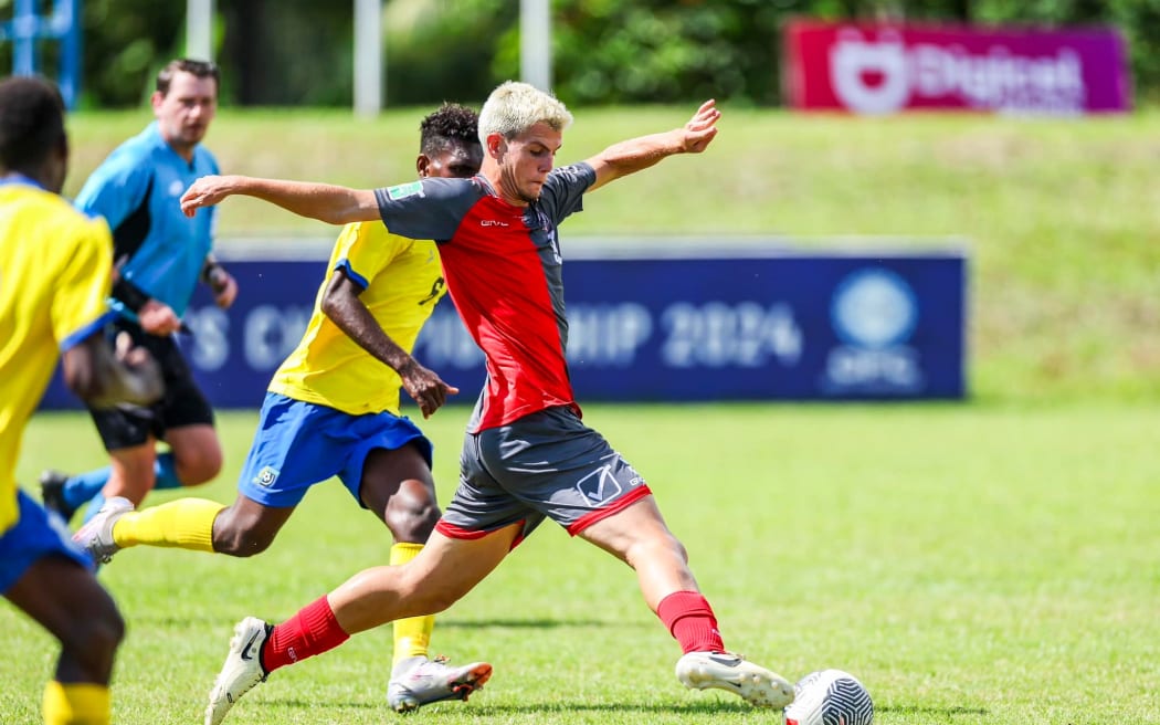 New Caledonia's Louis Brunet during the 2024 OFC Men's U-19 Championship Semi-Final 1, Solomon Islands vs New Caledonia, FFS Football Stadium Apia, Monday, July 15, 2024. Photo: DJ Mills / www.phototek.nz