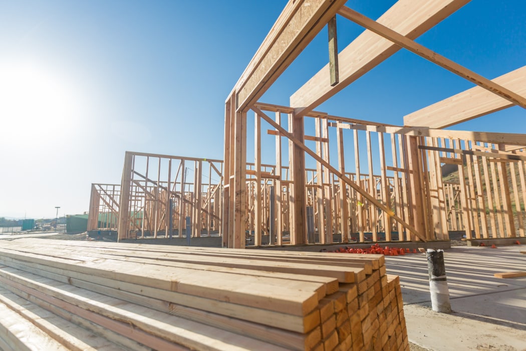 Wood Home Framing Abstract At Construction Site.
