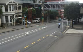 Police shut down the street outside the Victoria University campus building which was the target of a bomb threat.