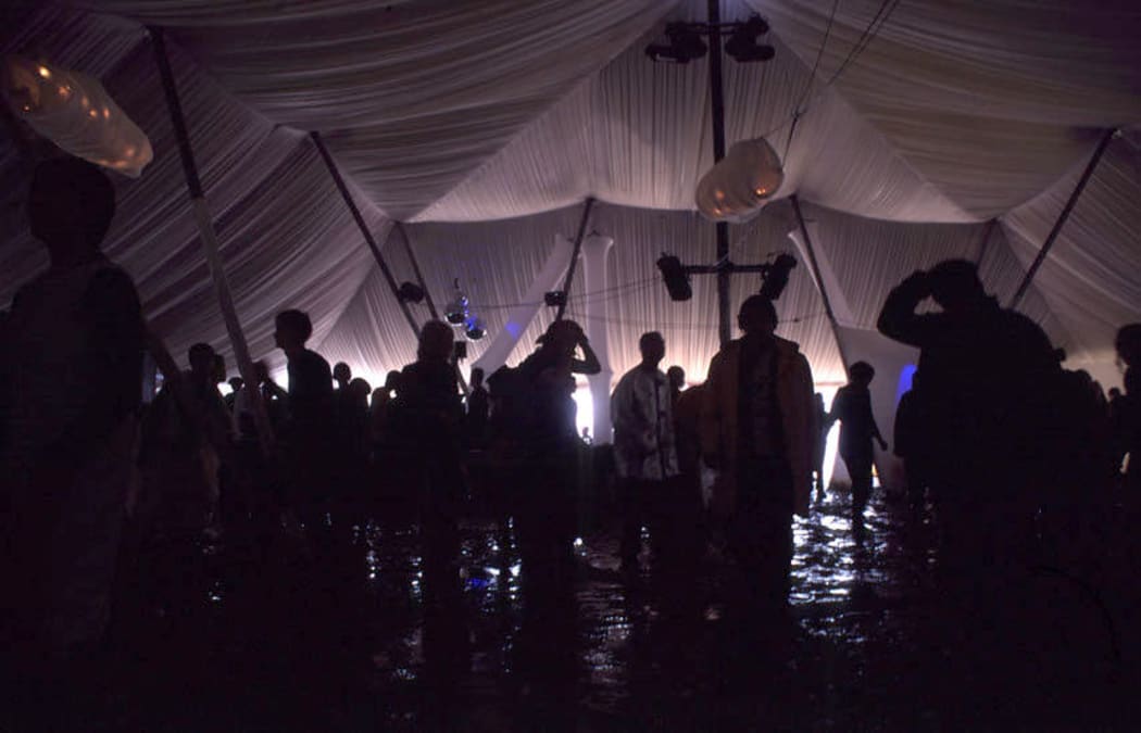 Inside one of the dance tents.