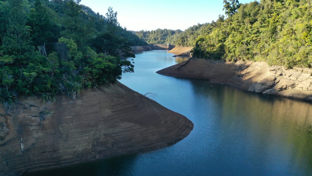 Upper Nihotupu Dam 2  pictured in recent days, when the water level was low.