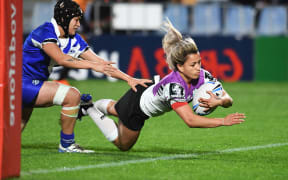 Warriors fullback Apii Nicholls scores a try against Auckland on debut