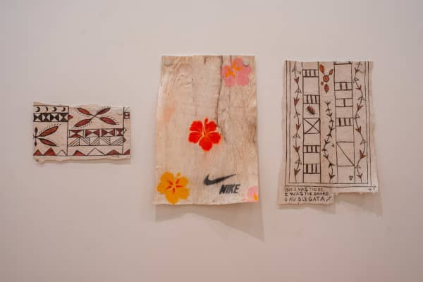 Doron Semu, 2023. Collection of Museum of New Zealand Te Papa Tongarewa. Commissioned 2023. Installation view, ’Ahu: Ngā Wairua o Hina, Vaiei Tupuna, Te Pātaka Toi Adam Art Gallery. Photo: Ted Whitaker.