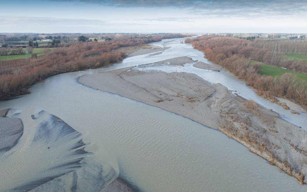 image of a braided river - a bird's eye view of the Ashley Rakahuri River.