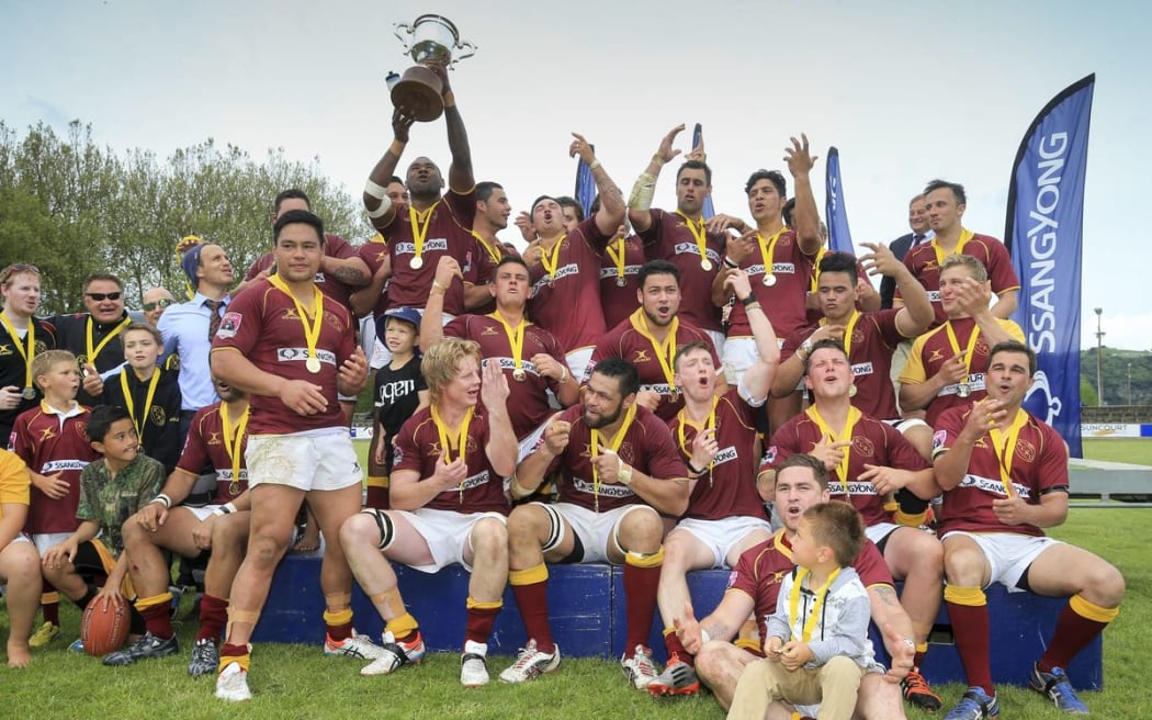 King Country celebrate after the Lochore Cup win. King Country v North Otago, Lochore Cup Final, Rugby Park, Te Kuiti, New Zealand. Saturday 24 October, 2015. Copyright photo: John Cowpland / www.photosport.nz