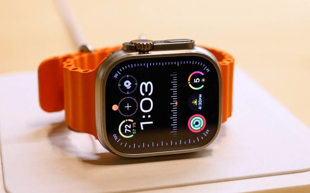 NEW YORK, NEW YORK - DECEMBER 18: An Apple watch is seen on display at the Apple Store in Grand Central Station on December 18, 2023 in New York City. Apple announced that it will halt the sale of its Apple Watch Series 9 and Apple Watch Ultra 2 in the U.S. as early as this week. The decision comes from an ongoing dispute with medical technology company Masimo over its blood oxygen feature. The company has said that a review period is underway with the International Trade Commission related to Apple Watch devices containing a blood oxygen feature.   Michael M. Santiago/Getty Images/AFP (Photo by Michael M. Santiago / GETTY IMAGES NORTH AMERICA / Getty Images via AFP)