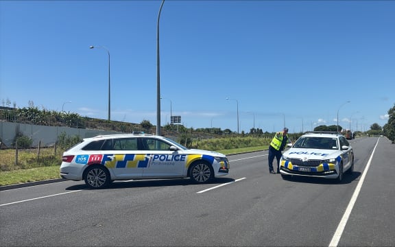 A police cordon at the corner of Sandhurst St and Truman lane, Mangatawa.