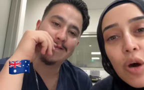 Ahmad Rashad Nadir and Sarah Abu Lebdeh were filmed speaking to an Israeli content creator. (Supplied)