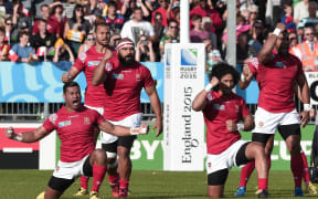 Tonga perform the Sipi Tau at the Rugby World Cup.