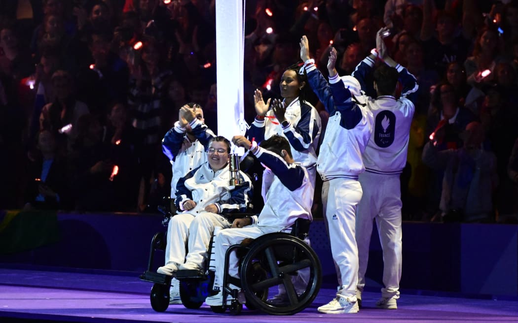 Gold medalist French Aurelie Aubert and Tanguy de La Forest pictured at The closing ceremony of the 2024 Summer Paralympic Games in Paris, France on Sunday 08 September 2024.