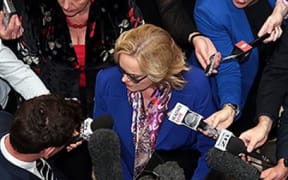 Judith Collins questioned by journalists over Oravida in May.