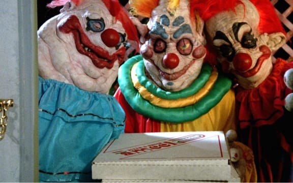 Movie still from the 1988 comedy horror film Killer Klowns from Outer Space.