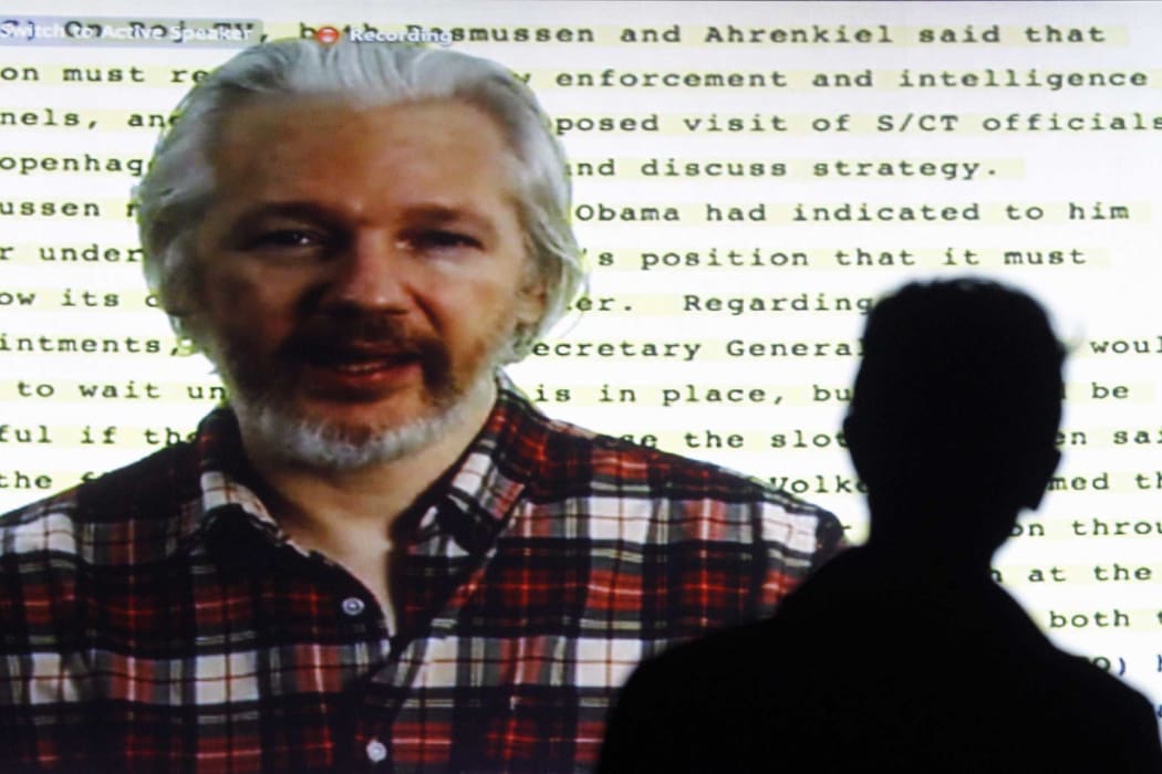 Founder of Wikileaks Julian Assange speaking from the Ecuadorean embassy in London.