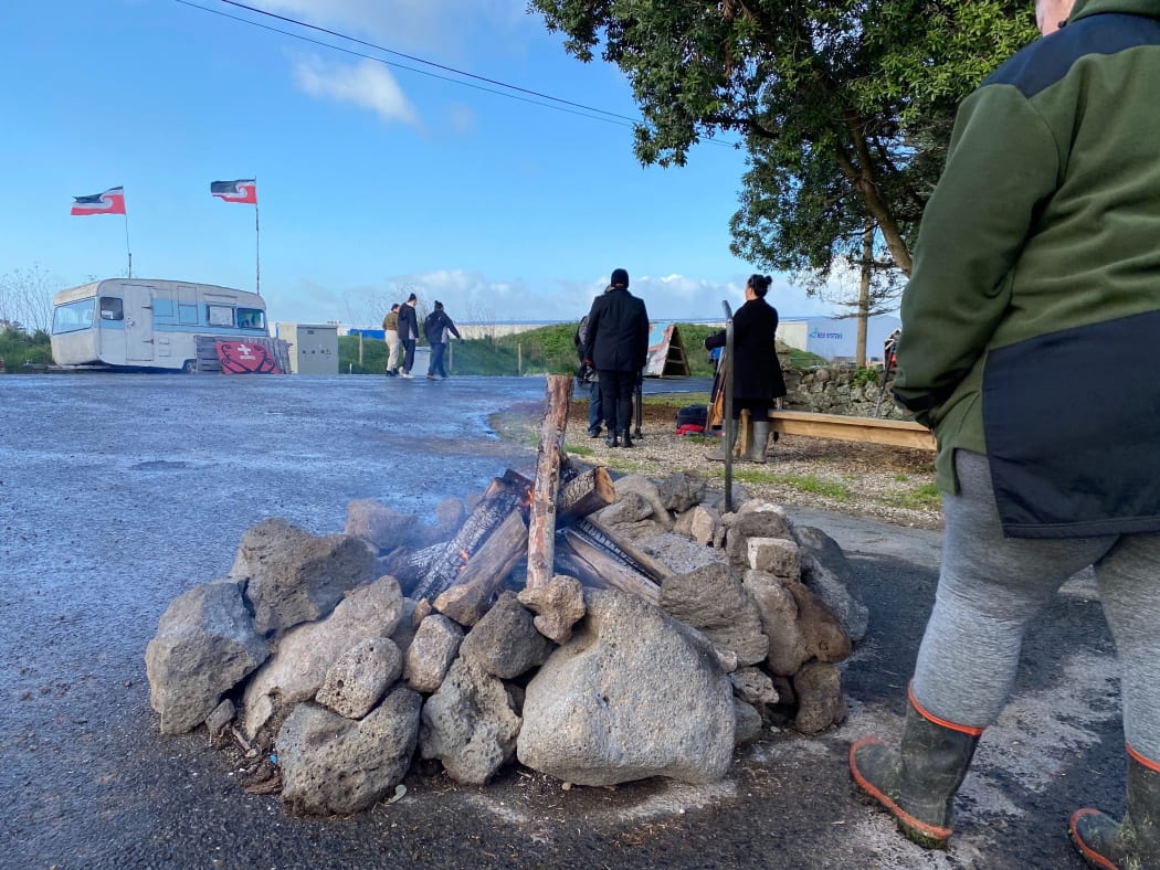 Ihumātao occupiers gathered to mark a year since the eviction notice for the disputed land was served, 23 July 2020.