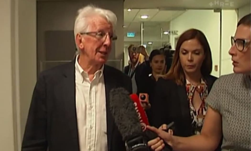RNZ chair Richard Griffin quzzed by reporters on the way to Thursday's hearing.