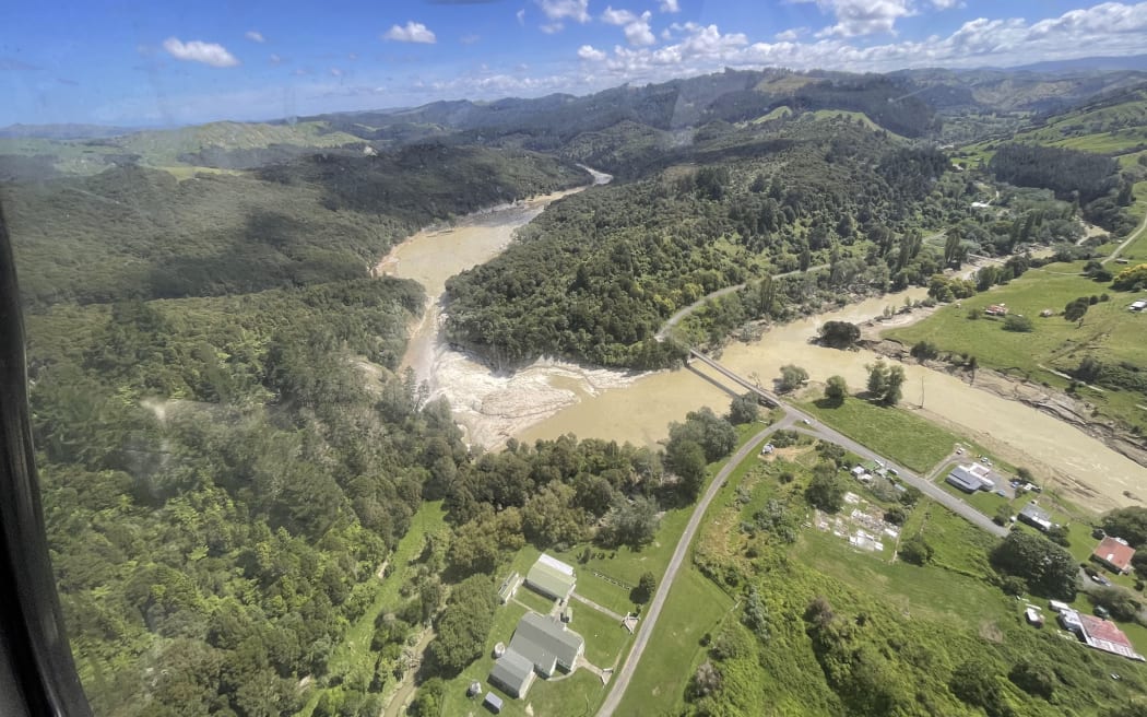 Reporter Kate Green flew along on a Civil Defence fly over areas near Gisborne, as experts assessed the damage from Cyclone Gabrielle, on 18 February, 2023.