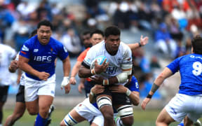 Fijian flanker Kitione Salawa on the attack for Fiji against Manu Samoa at the Rotorua International Stadium in this Pacific Nations Cup match on Saturday. Fiji won 29-15. Photo: Fiji Rugby