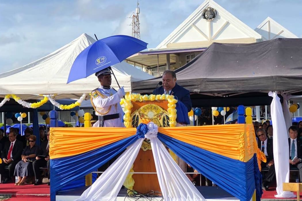 President Baron Waqa addressing guests at the official ceremony for Nauru's 50th Anniversary of Independence Celebrations.
