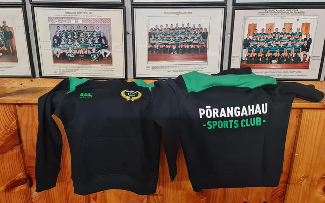 The Porangahau Sports Jersey on display in the club rooms