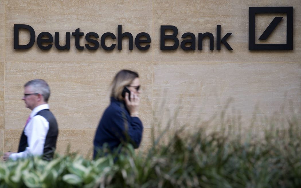 A view of the headquarters of German bank Deutsche Bank in London.