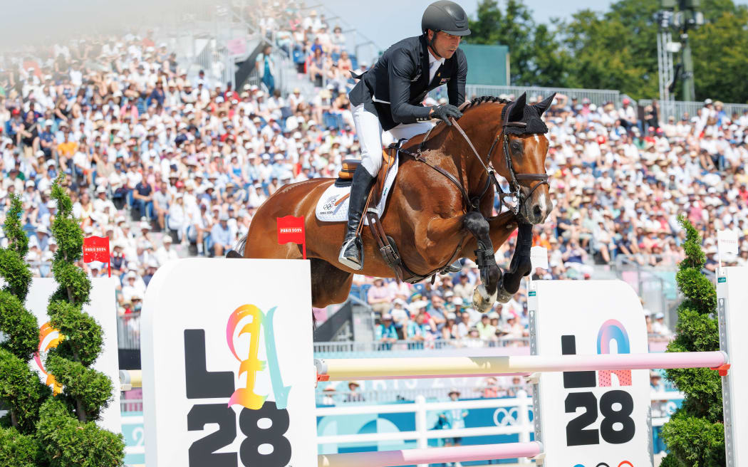 Tim Price rides Falco during the individual showjumping at the Paris Olympics.