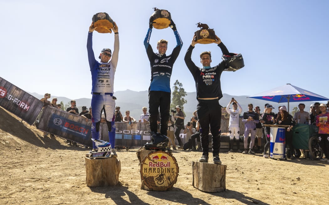 Bernard Kerr,  Ronan Dunne,  George Brannigan  on the podium at Red Bull Hardline.